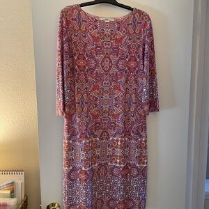 Red Sheath Dress 3/4 Sleeve Scoop Neck